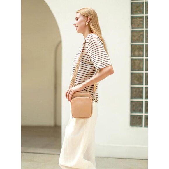 Tan Genuine Leather Small Crossbody Purse RFID Wallet Multi-Pocket with Adjustab - Picture 2 of 8